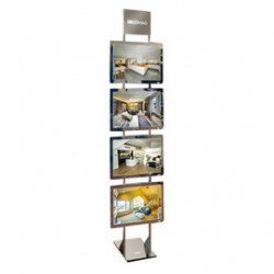ESPOSITORE LED da TERRA H200cm con 4 CORNICI A3 ORIZ. Freestanding LEDMAG