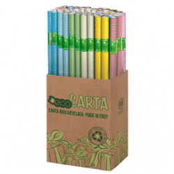 Espositore 50 rotoli carta regalo 2mt x 70cm fantasie righe e pois Rex Sadoch